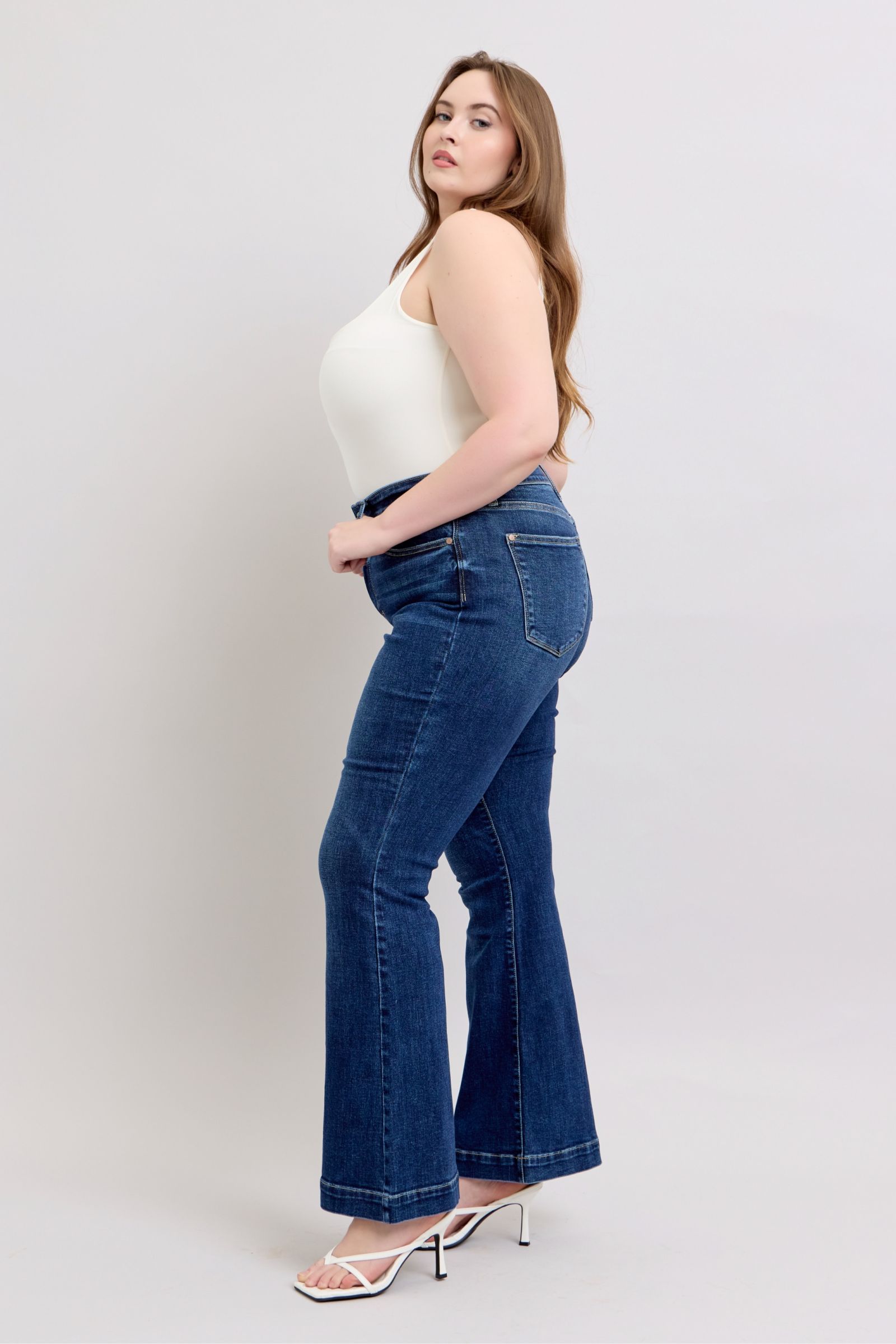 Judy Blue Dark Washed High Rise Flare Jeans with Pockets