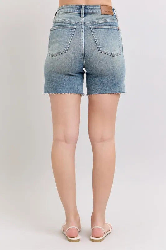 Judy Blue Medium Washed High Waist Vintage Wash Side Slit Denim Shorts