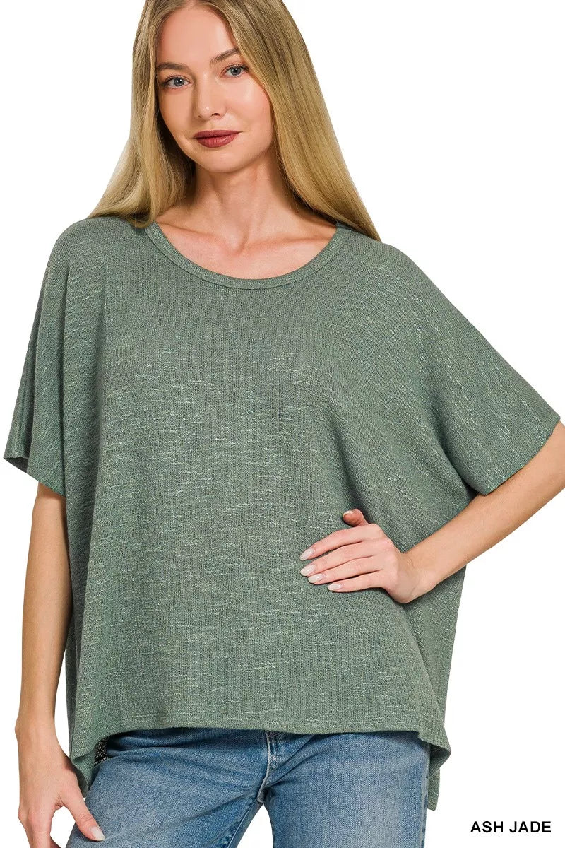 Zenana Oversized Slub Hacci Top ASH JADE