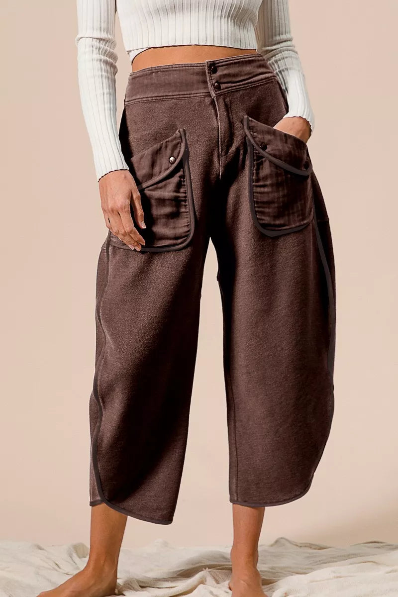 BiBi Vintage Mocha Washed Terry Pants with Pockets VINTAGE MOCHA