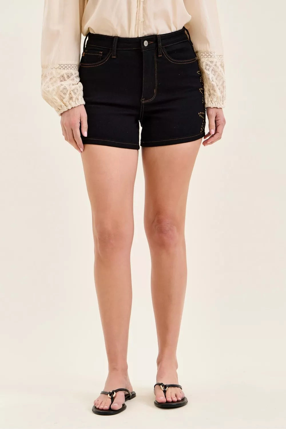 Judy Blue Black High Waist Slim Denim Short with Star Studded Accents BK