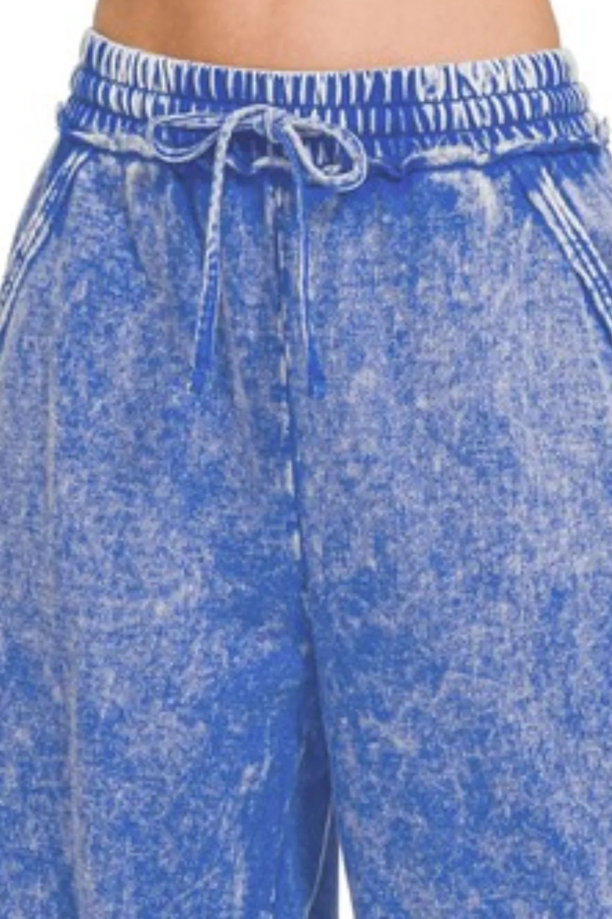 Zenana Classic Blue Washed French Terry Palazzo With Pockets