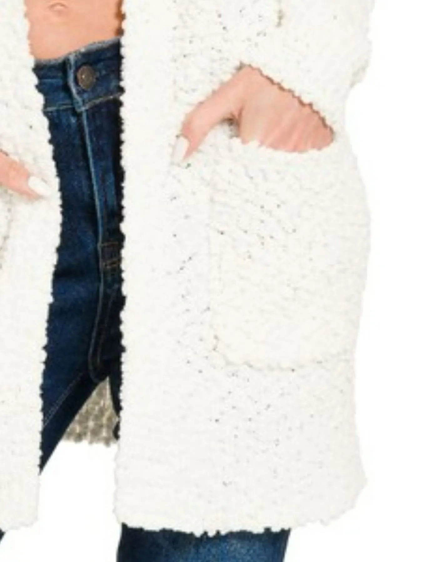 Zenana Ivory Long Sleeve Popcorn Sweater Cardigan with Pockets