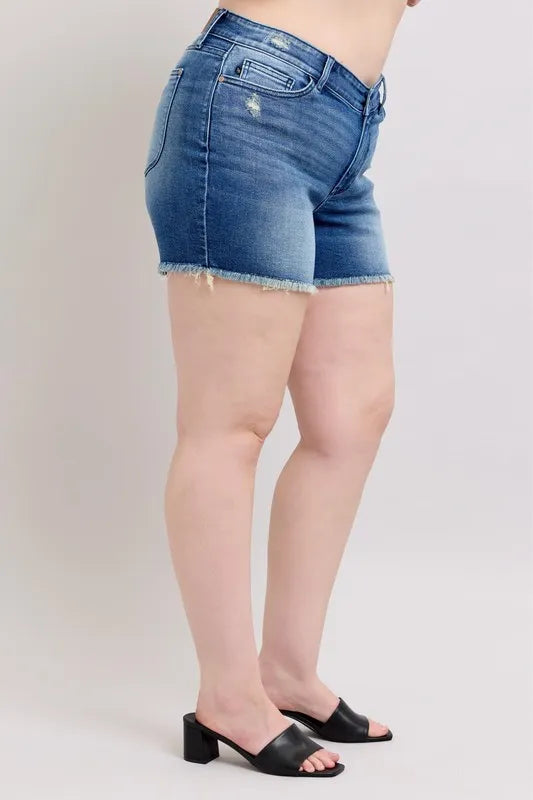 Judy Blue Medium Washed V-Front Denim Shorts with Shield Pockets