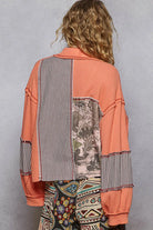 POL Balloon Sleeve Patchwork Orange Multi-Pattern Thermal Edge Jacket