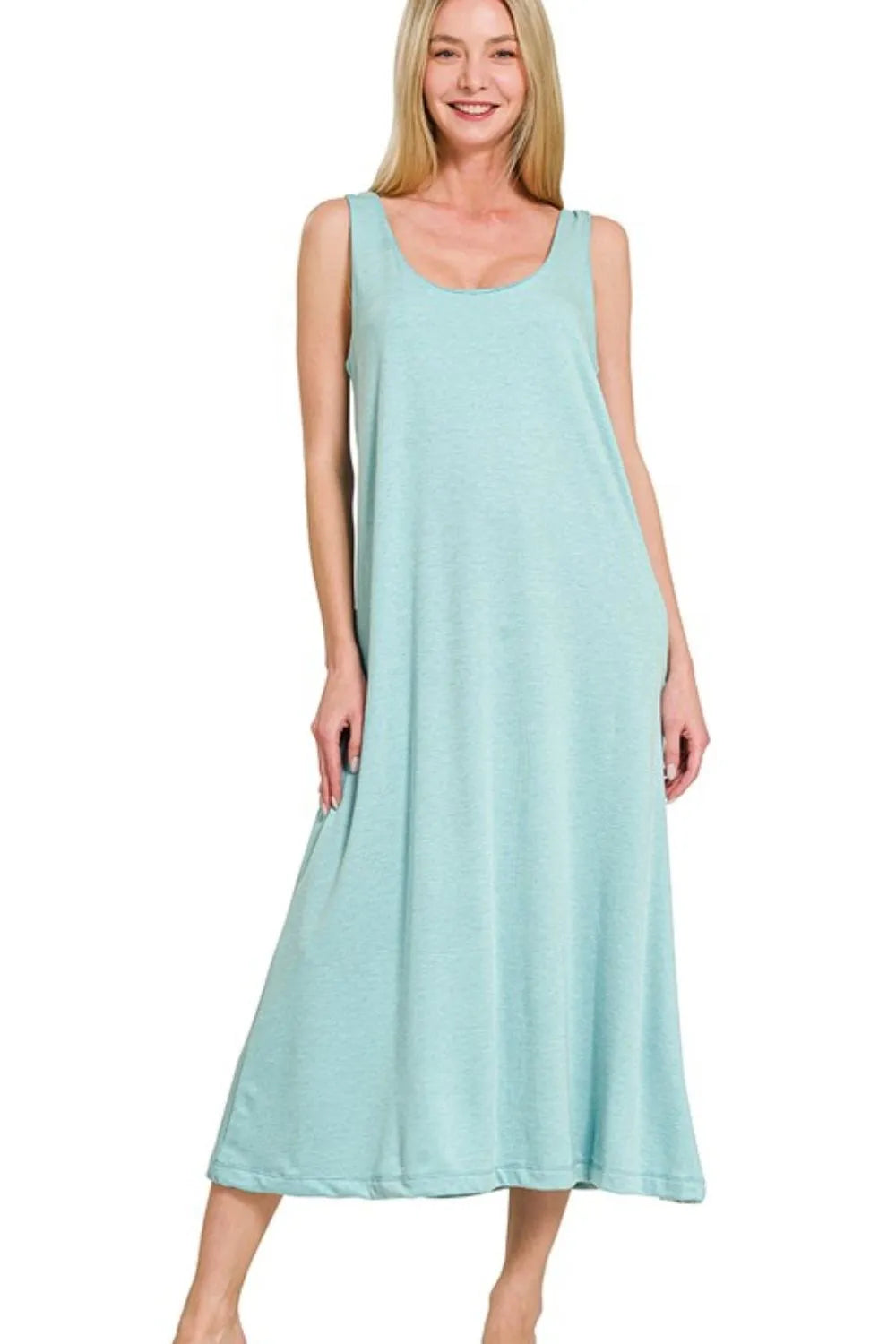 Zenana Dusty Teal French Terry Twisted Strap Midi Dress DUSTY TEAL