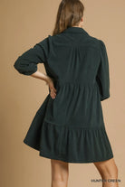 Umgee Hunter Tiered Corduroy Mini Dress with Balloon Sleeves