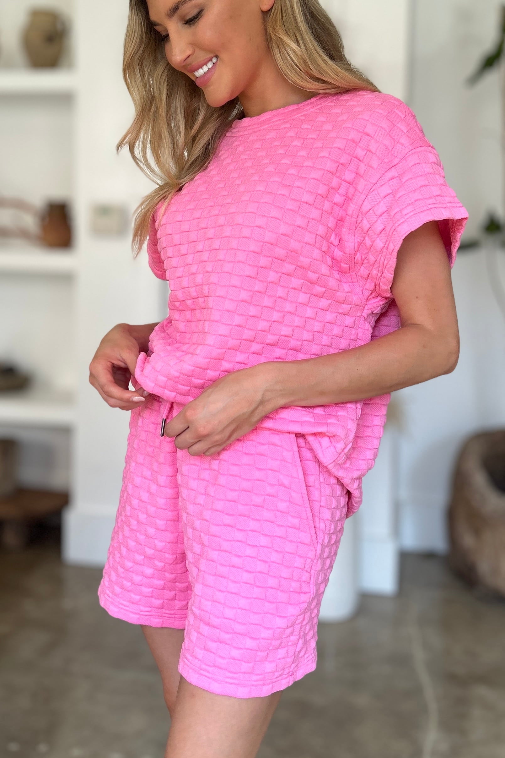 Double Take Textured T-Shirt and Shorts Set Outfits