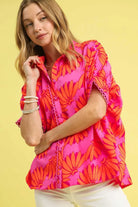 Umgee Hot Pink Neon Tropical Print Button-Up Shirt Hot Pink