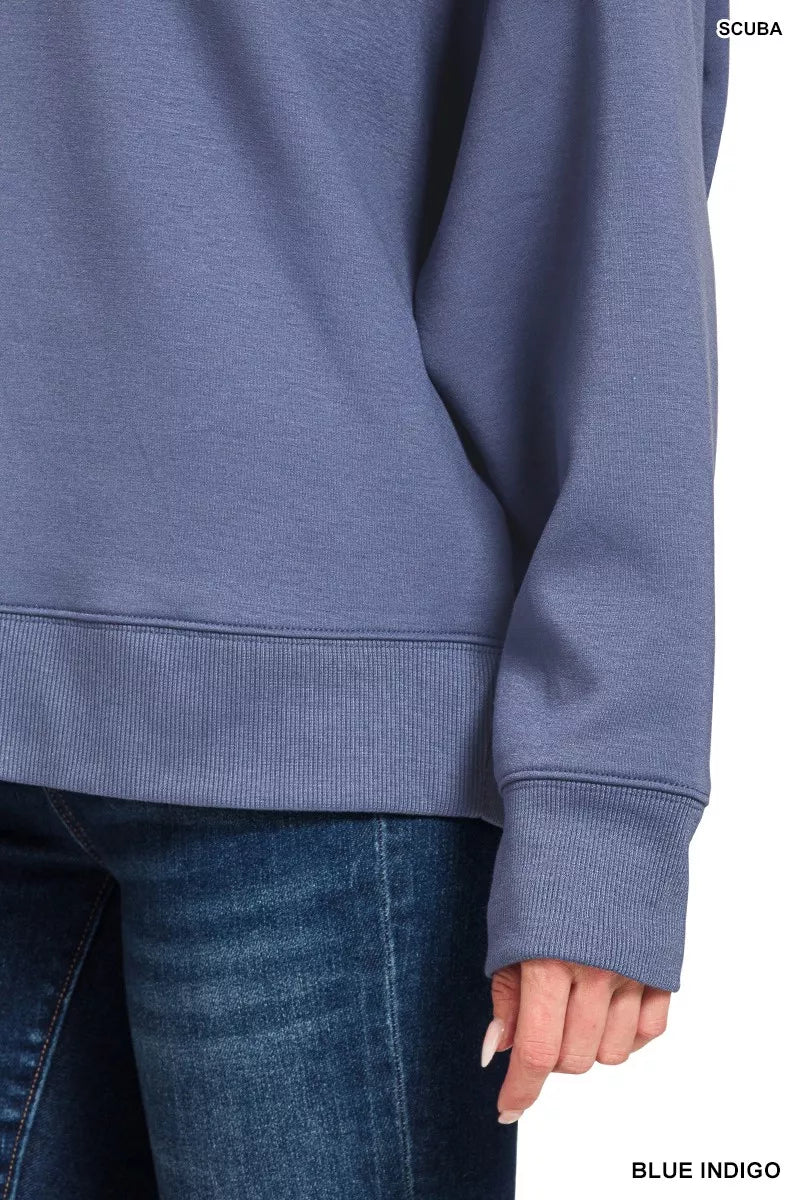 Zenana Blue Indigo Scuba Collared Pullover and Pants Set