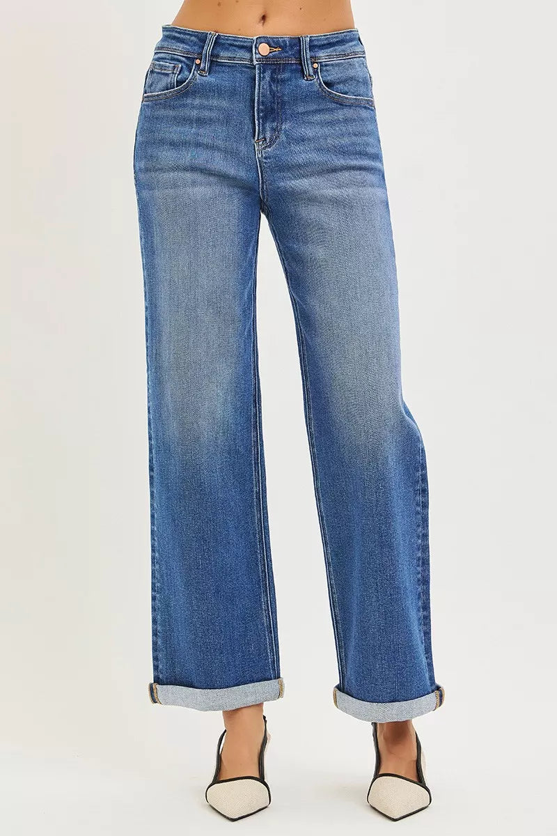 RISEN Full Size High Rise Relaxed Fit Ankle Straight Cuff Jeans Plus Size MEDIUM