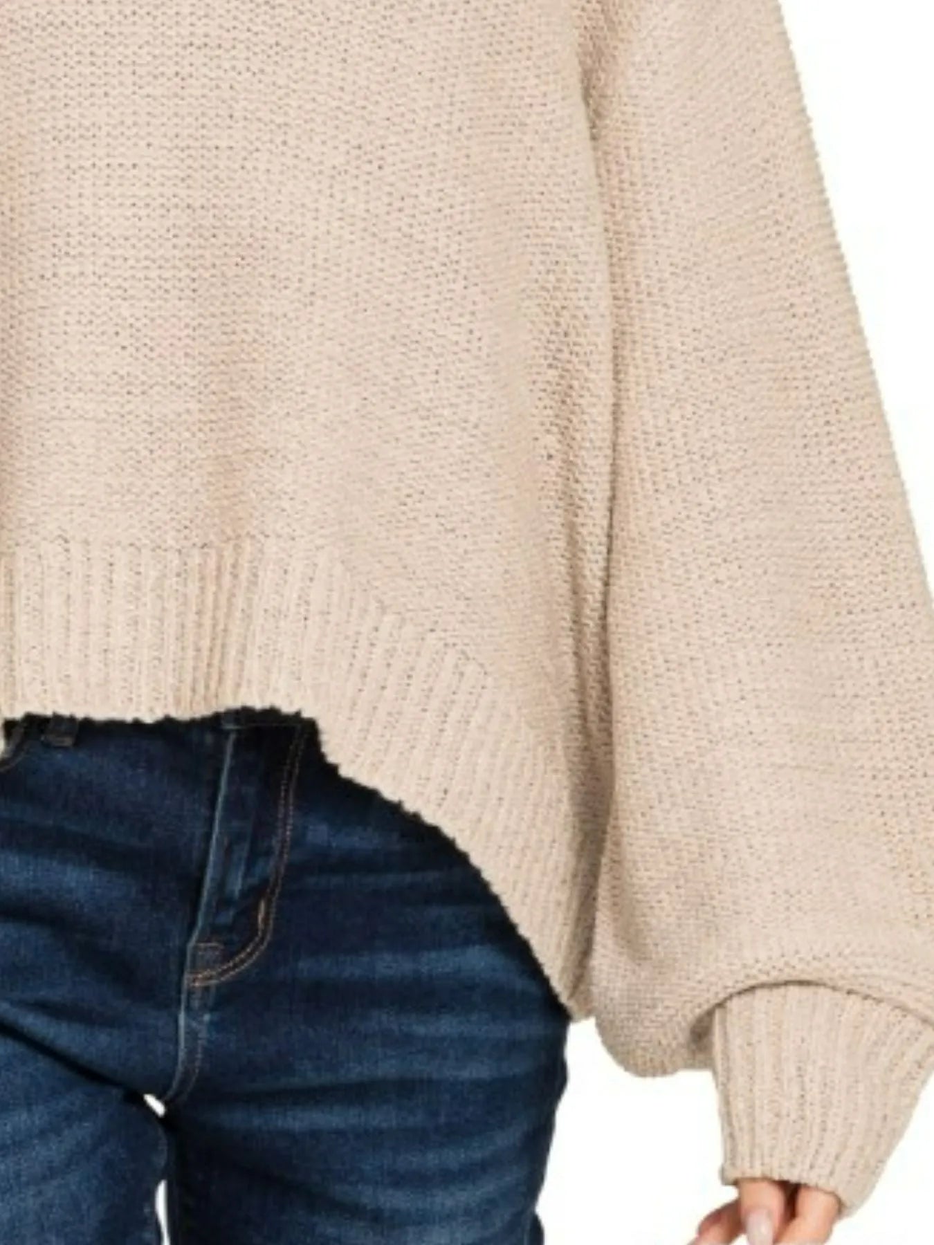 Zenana Sand Beige Oversized Balloon Sleeve Sweater
