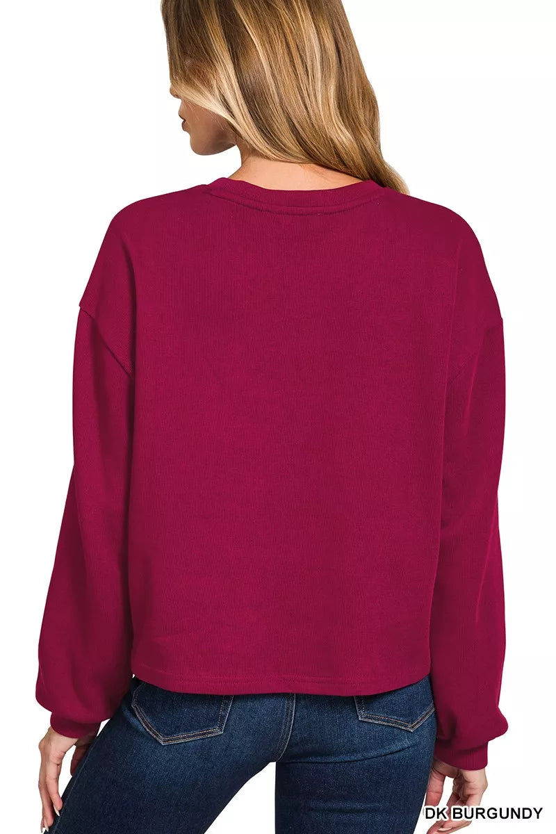 Zenana Dark Burgindy French Rib Pullover and Pants Set