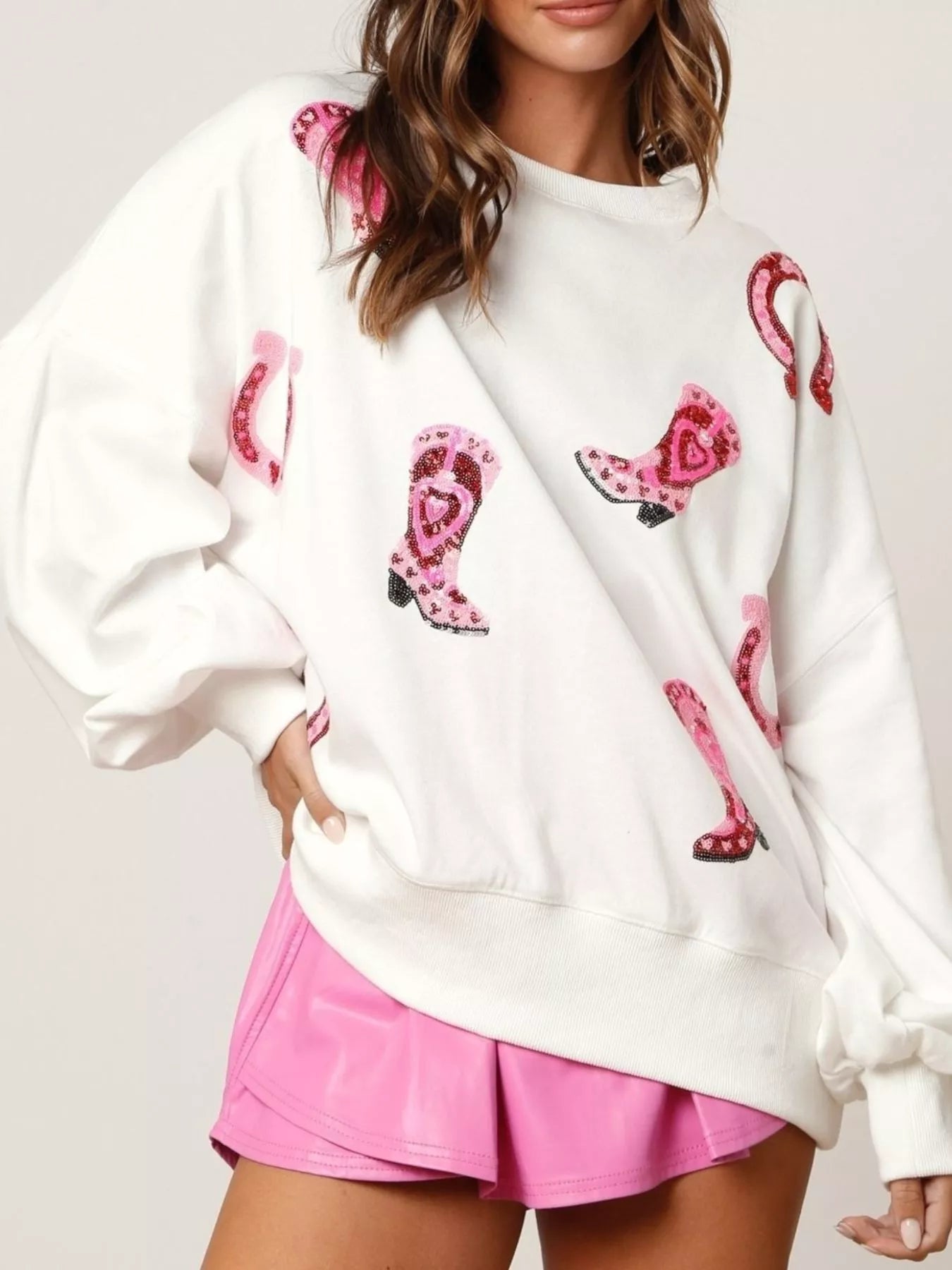 Preorder Sequin Boots Color Block Sweatshirt