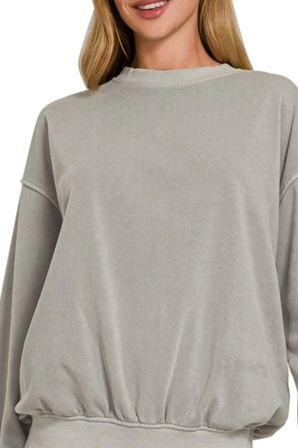 Zenana Sleet Soft Fleece Pigment Dye Round-neck Sweatshirt