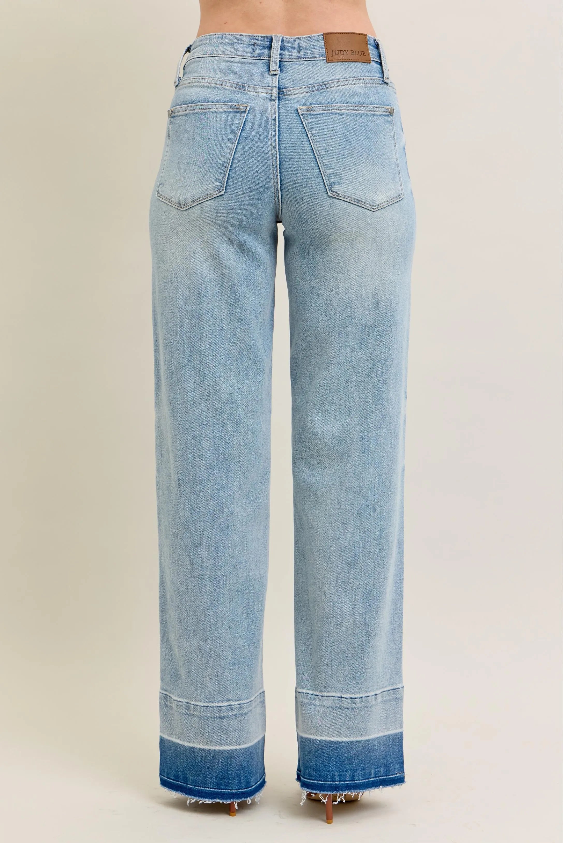 Judy Blue Light Washed Mid-rise Release Hem Wide Leg Jeans