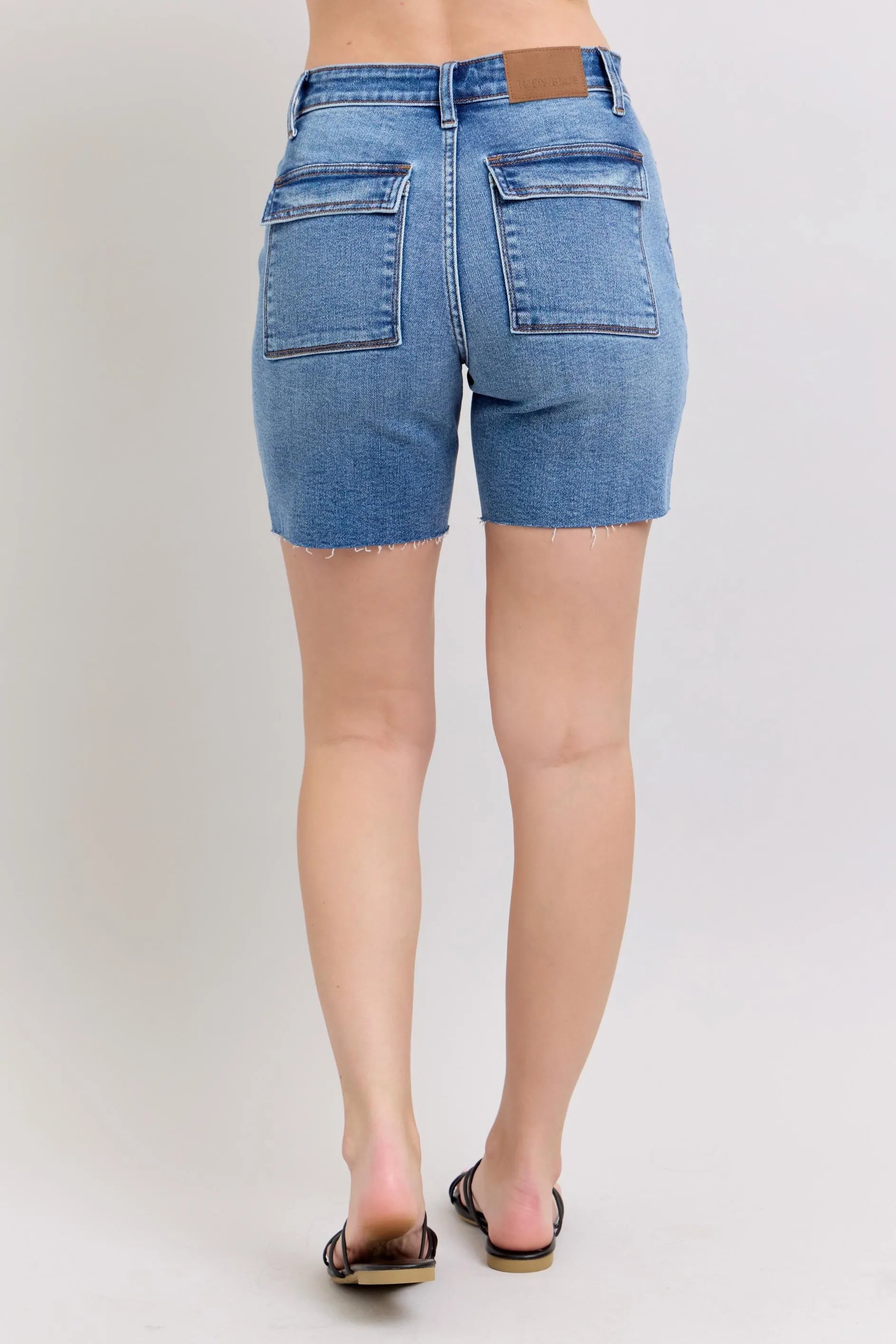 Judy Blue Mid Rise Bermudas Denim Shorts W/ Back Flap Pockets