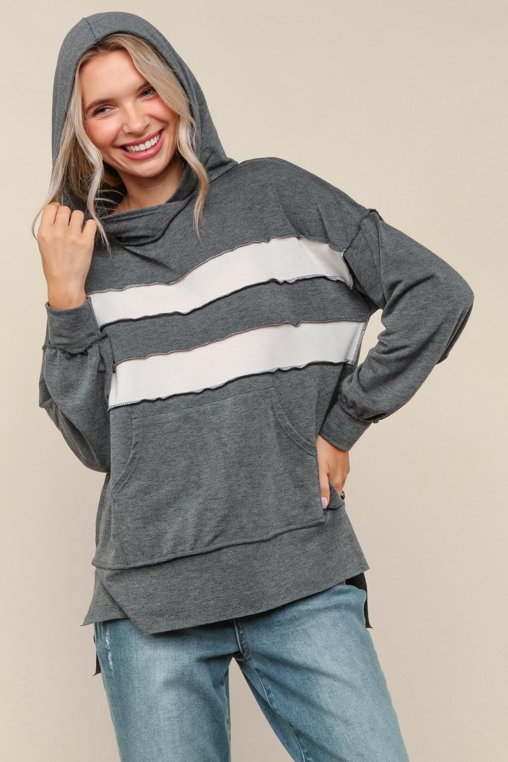 Haptics Gray Color-block French Terry Kangaroo Pocket Hoodie