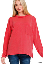 Zenana Ruby Long Sleeve Drop Shoulder Rib Top