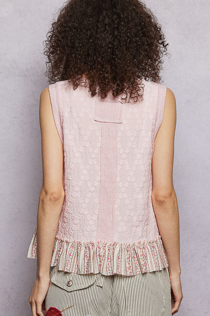 POL Blush Floral Print V-Neck Textured Tank