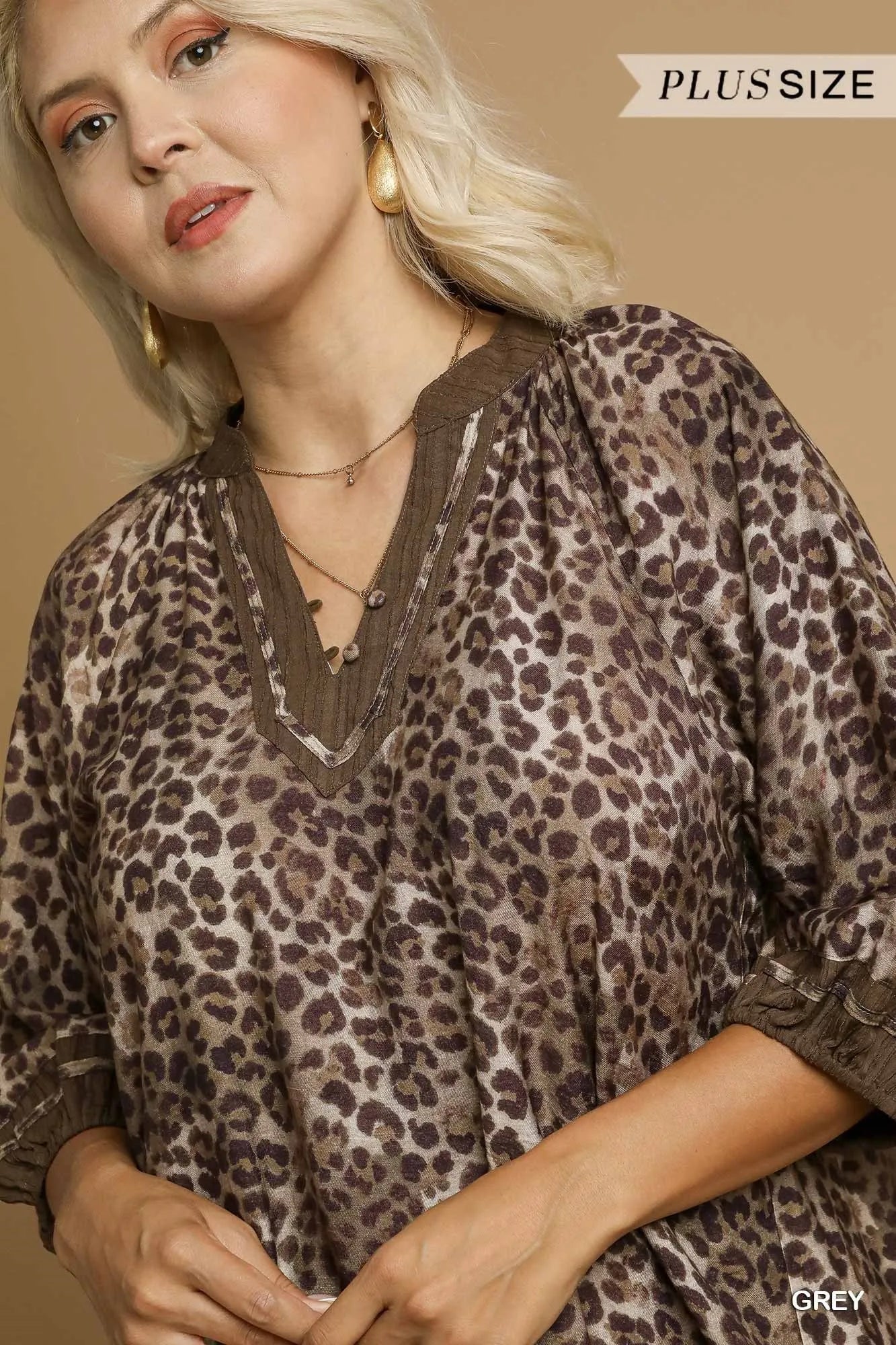 Umgee Leopard Print Mini Dress with Contrast Trim