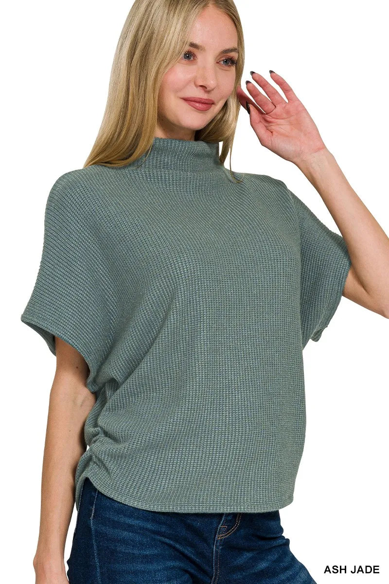 Zenana Ash Jade Mock Neck Sweater Top and Pants Sweater Set