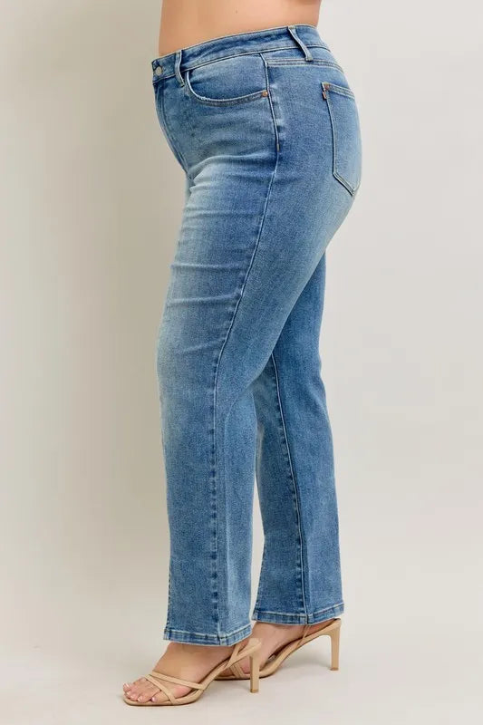 Judy Blue High Waist Vintage Wash Front Seam & Slit Straight
