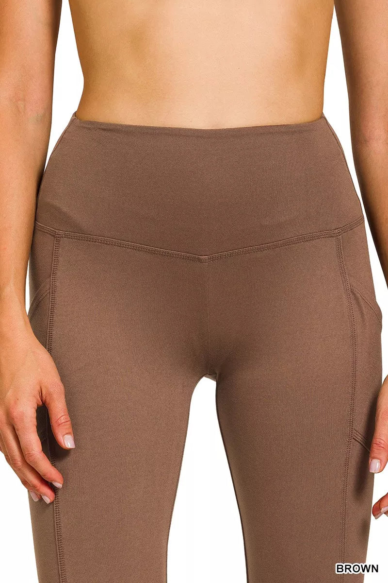 Zenana Brown Brushed Dty Microfiber Flare Pants