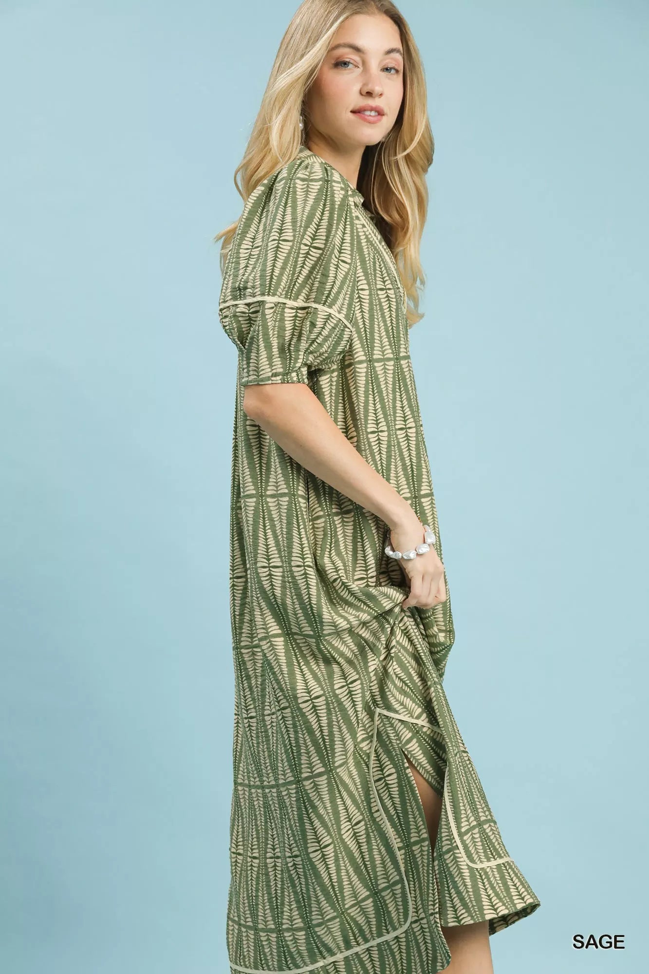 Umgee Sage Geometric Print Midi Dress