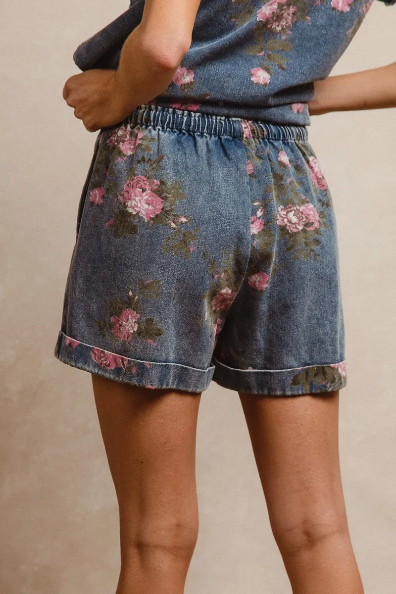 BiBi Floral Printed Denim Short With Pockets