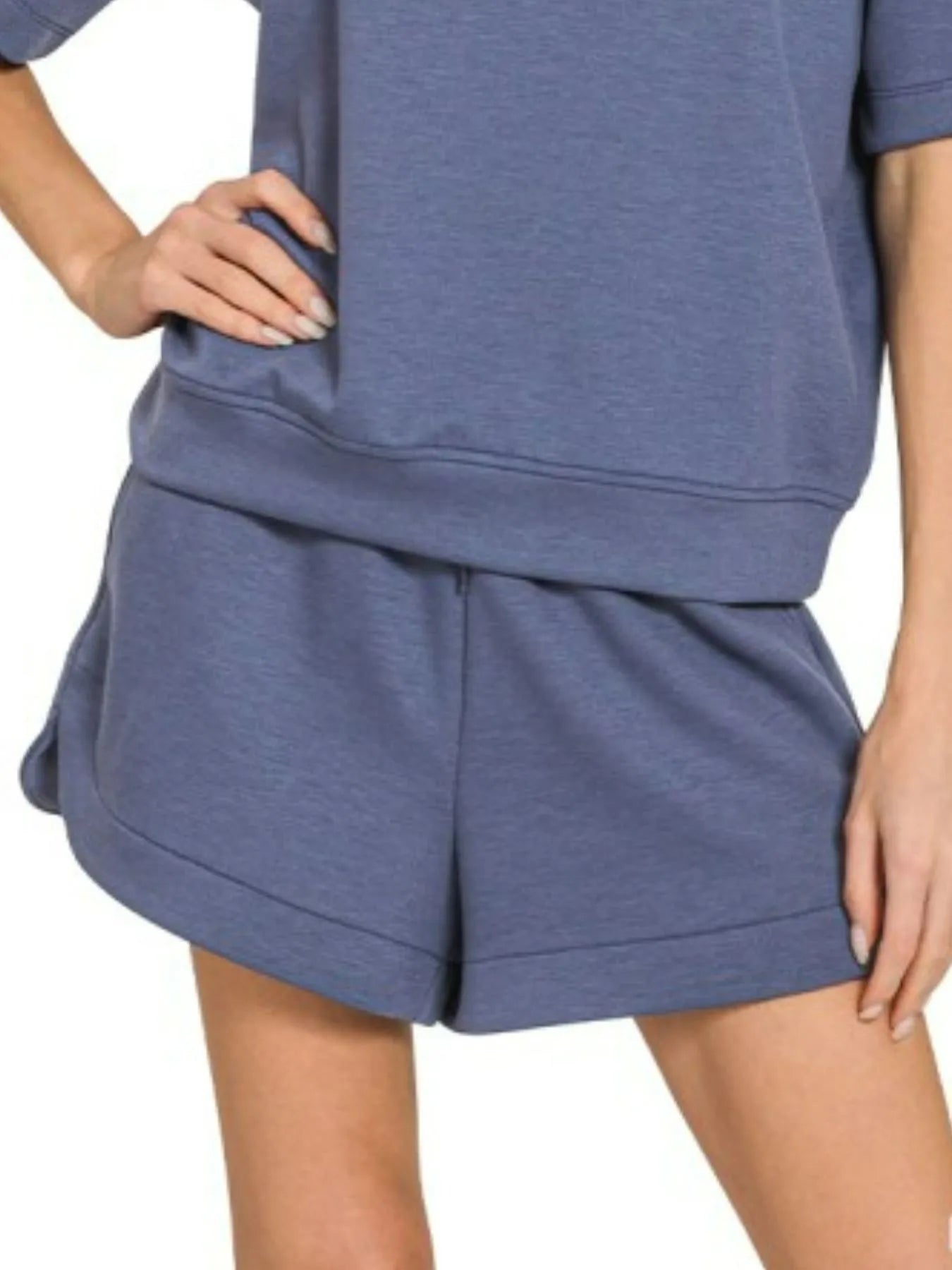Zenana Blue Indigo Scuba Short Sleeve Top & Shorts Set