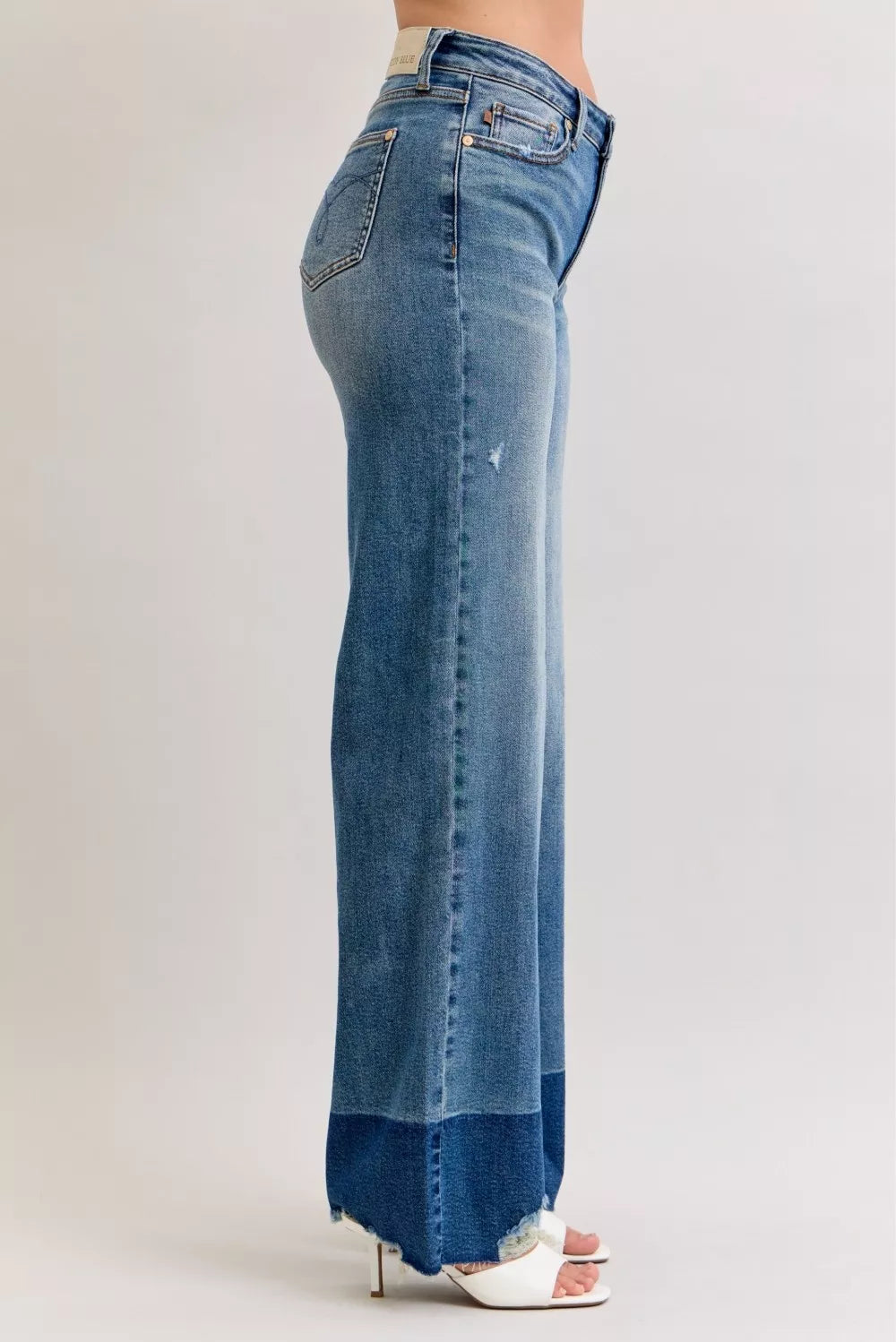 Judy Blue Dark Washed Raw Hem High Waist Column Straight Jeans