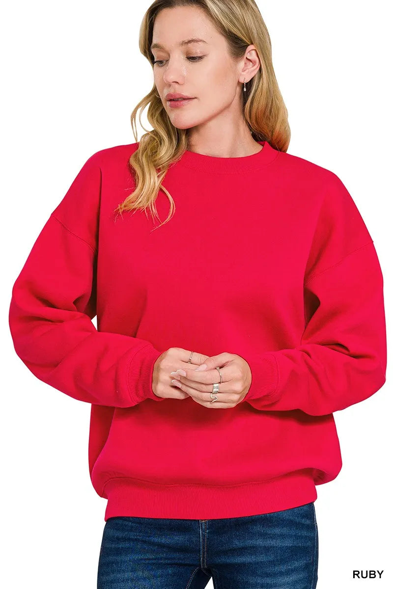 Zenana Ruby Soft Fleece Pigment Dye Round-neck Sweatshirt