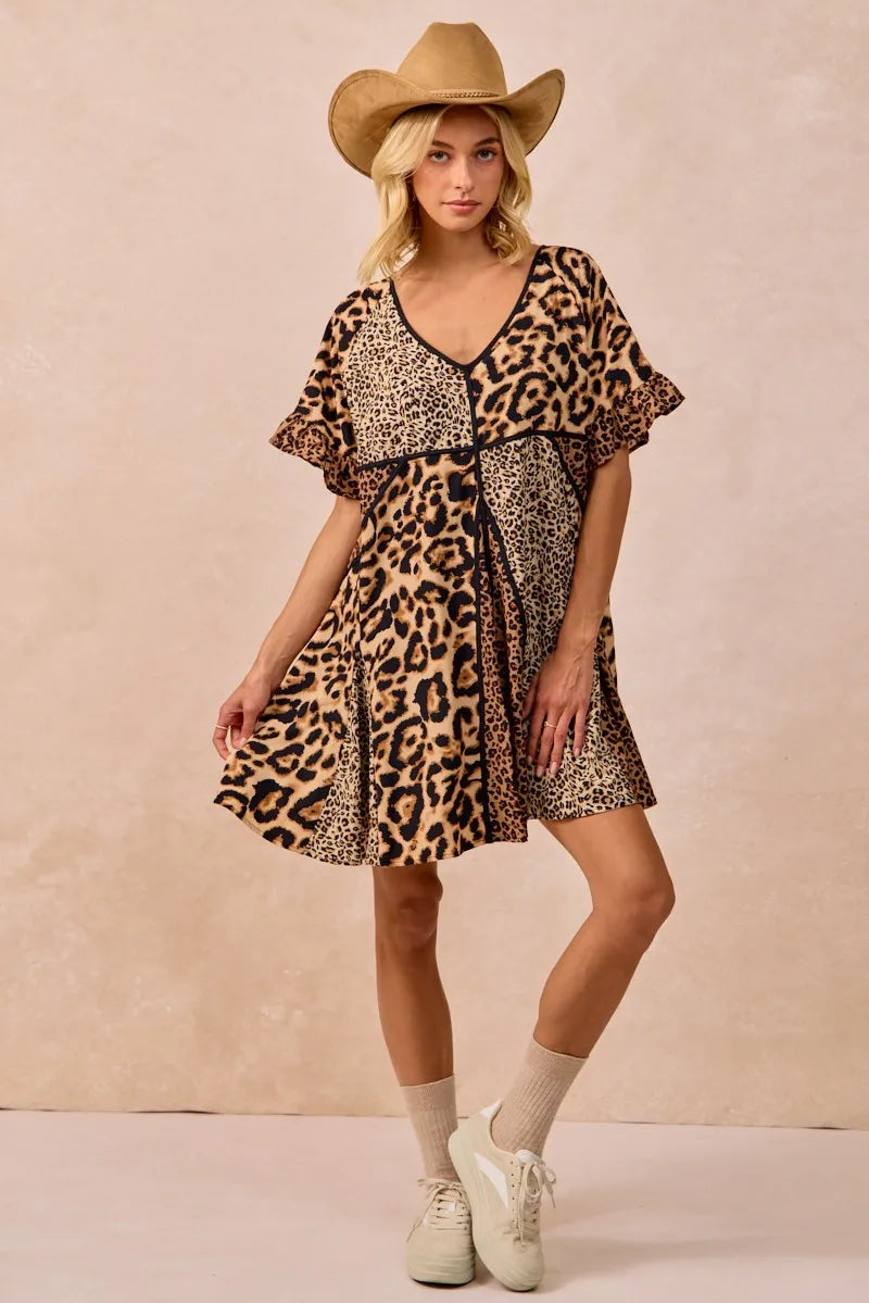 BiBi Leopard Prints Mix and Match Short Sleeve Dress LEOPARD MIX