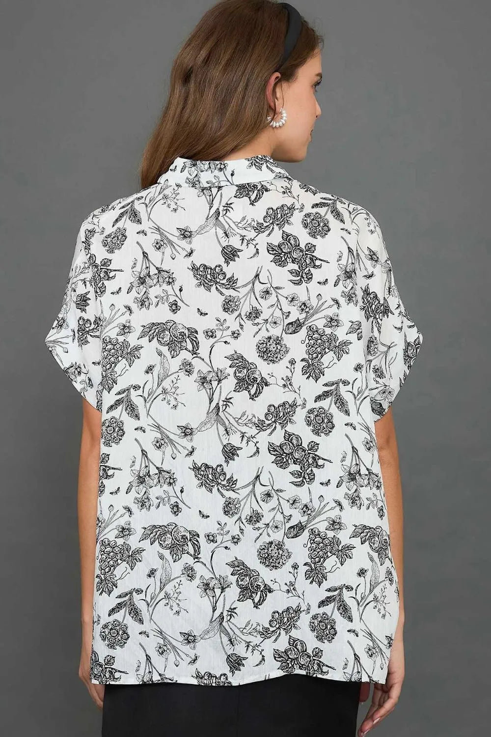 Umgee Black Two Tone Floral Print Top