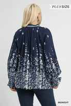 Umgee Midnight Floral Vine Print Blouse with Balloon Sleeves