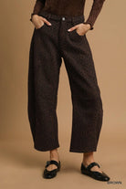 Umgee Leopard Print Non-Stretch Wide Leg Pants