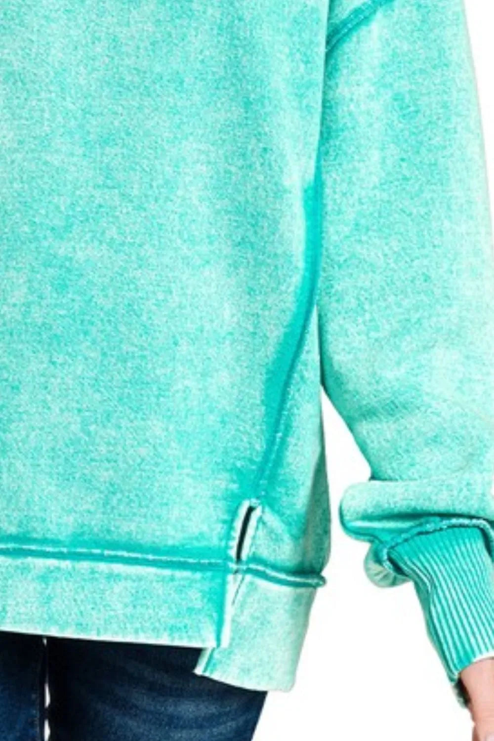 Zenana Turquoise Acid Wash Exposed-seam Fleece Sweatshirt