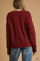 Umgee Red Pearl-Embellished Long Sleeve Sweater