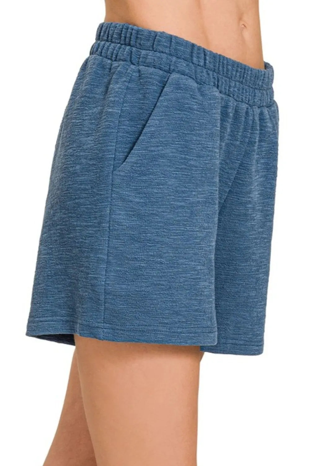 Zenana Dusty Blue Cotton Slub Shorts