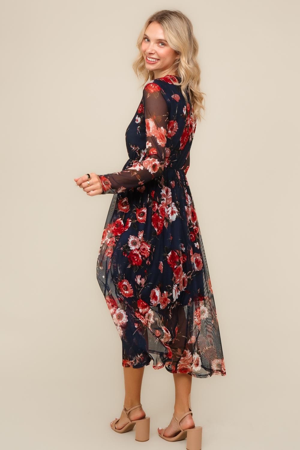 Haptics Navy Floral Mesh Midi Dress