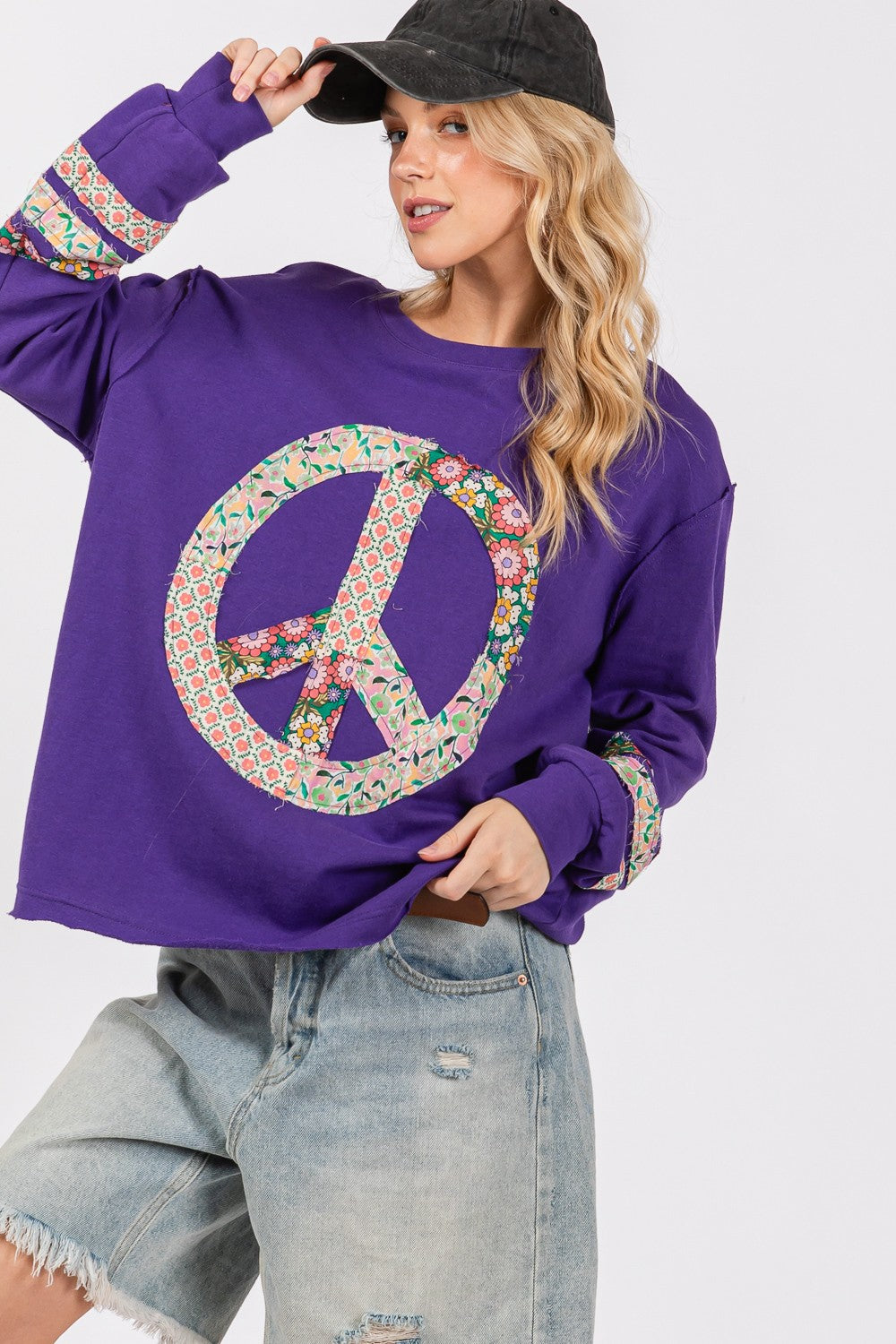 SAGE+FIG Peace Applique Patch Long Sleeve Top Shirts & Tops
