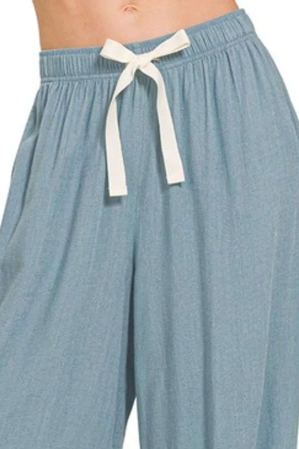 Zenana Blue Gray Linen Drawstring Pants