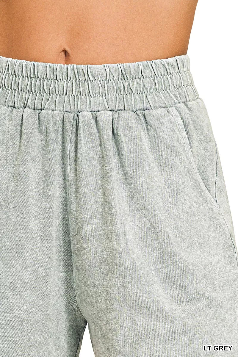 Zenana Light Gray Halo Snow Washed Short Sleeve Tee and Shorts Set