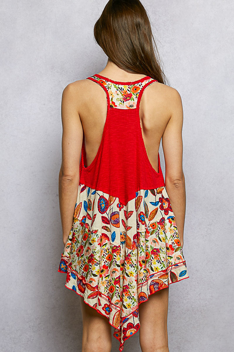 POL Ruby Round Neck Ribbed Tank with Woven Print Patch