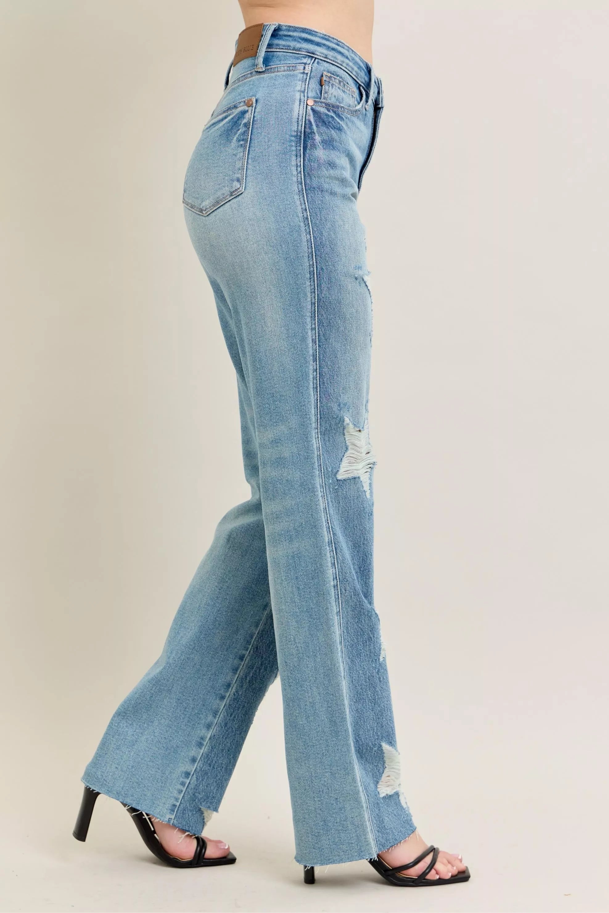 Judy Blue High Waist Rigid Magic Star Shaped Destroyed 90's Straight Jeans