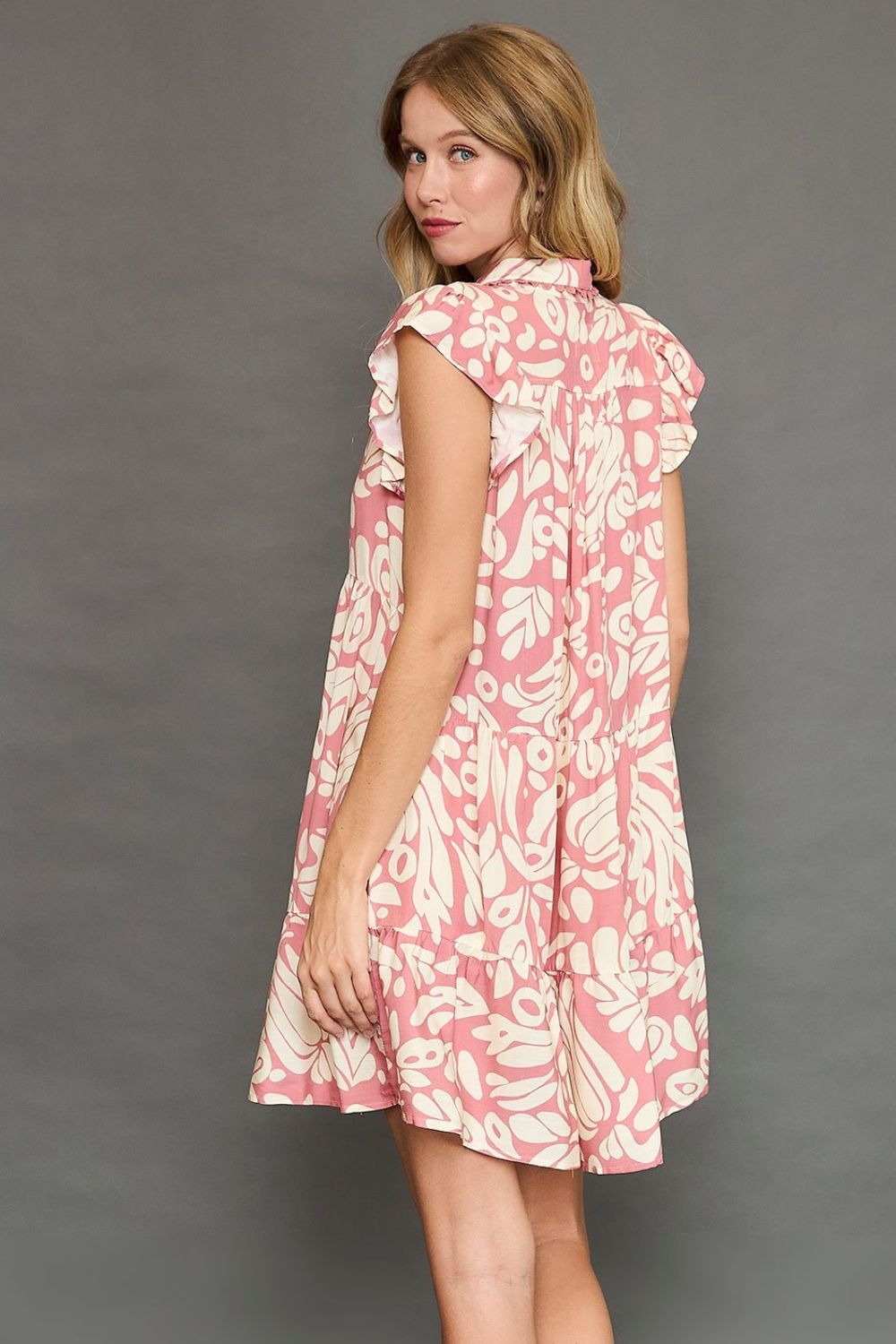 Umgee Blush Pink Two Tone Printed Ruffled Cap Sleeve Mini Dress