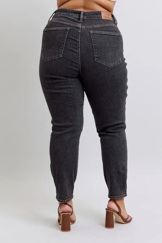 Judy Blue Black Mid Rise Tummy Control Slim Jeans