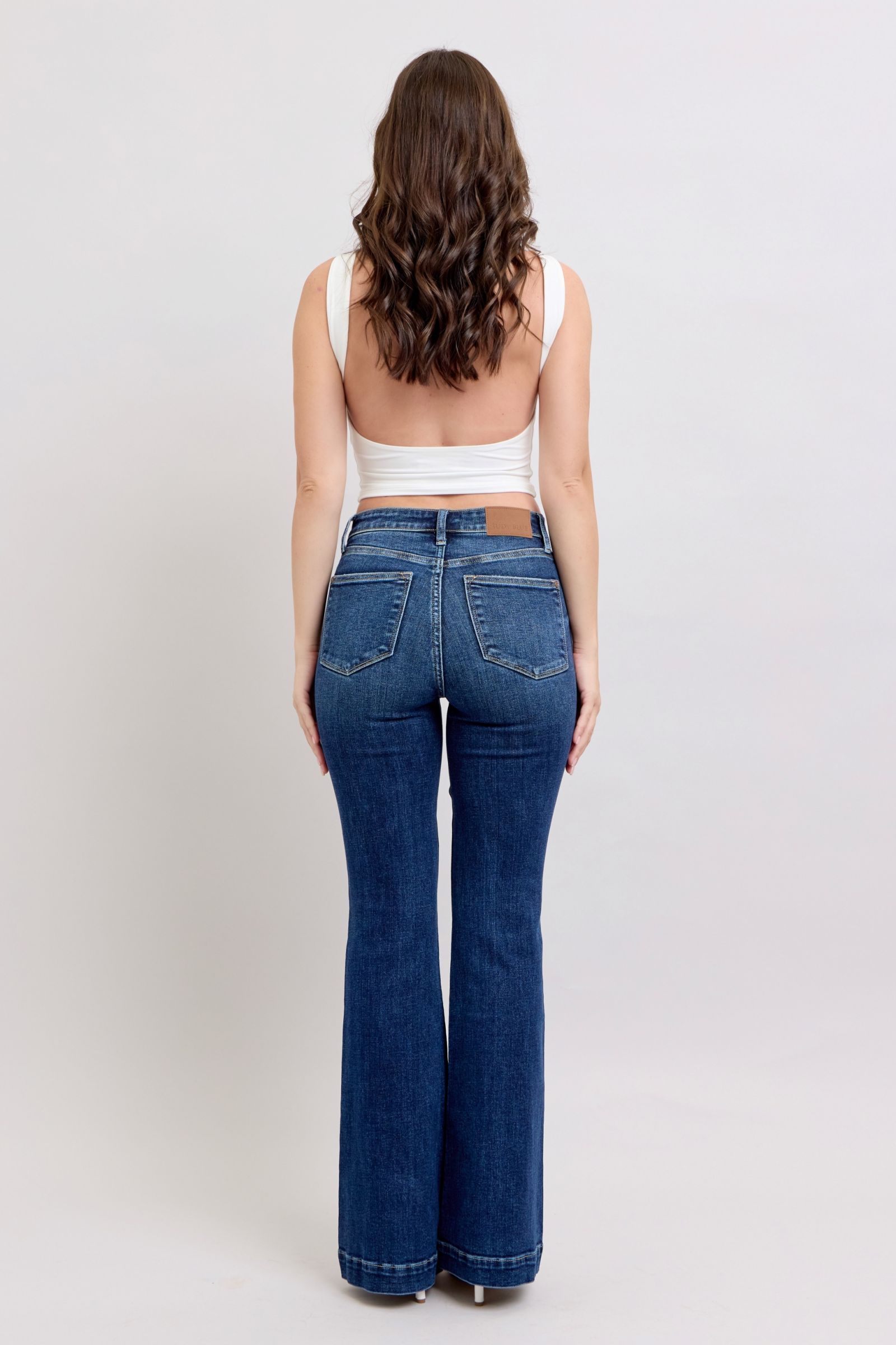 Judy Blue Dark Washed High Rise Flare Jeans with Pockets