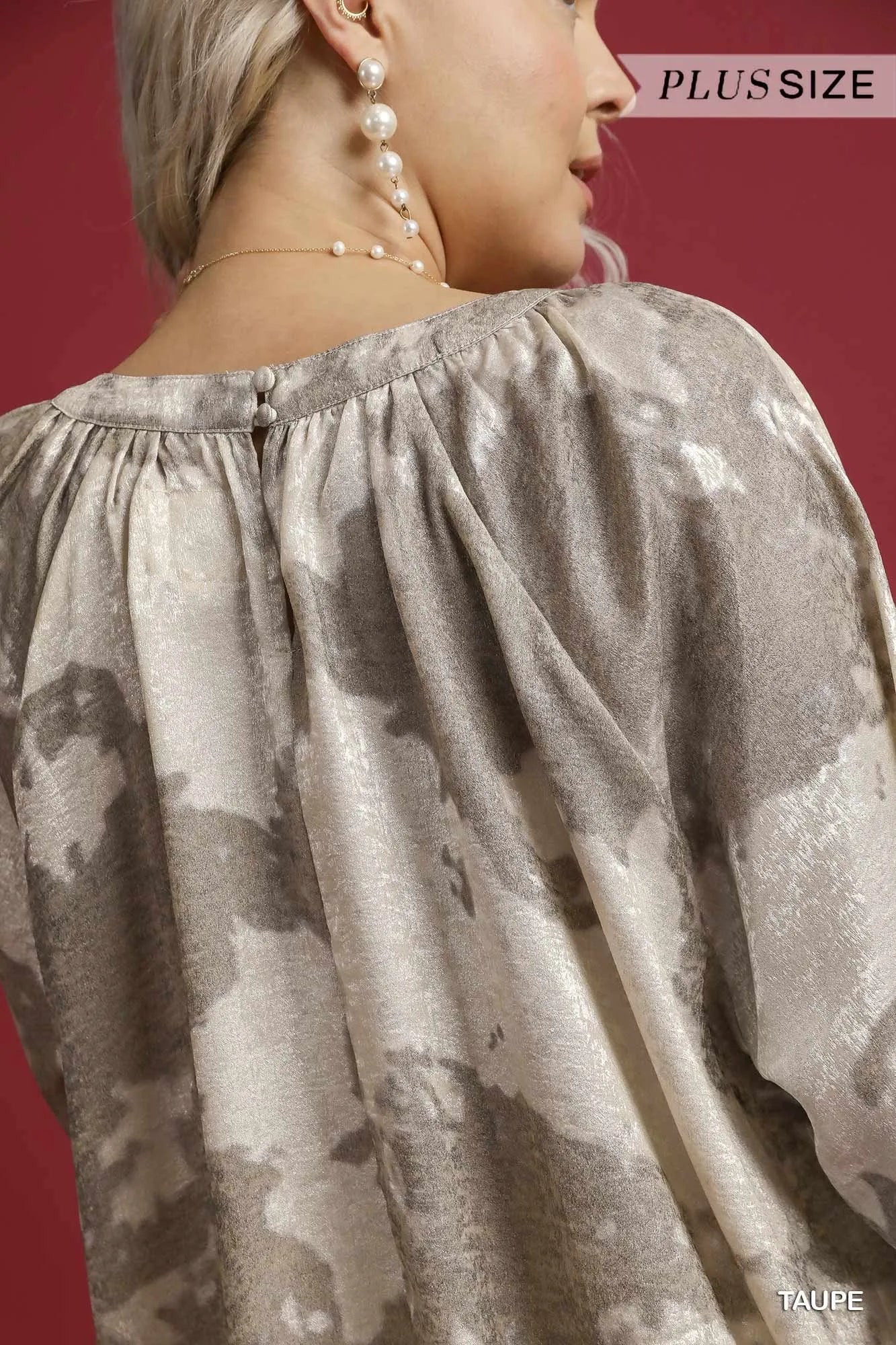 Umgee Taupe Metallic Fabric Blouse with Balloon Sleeves